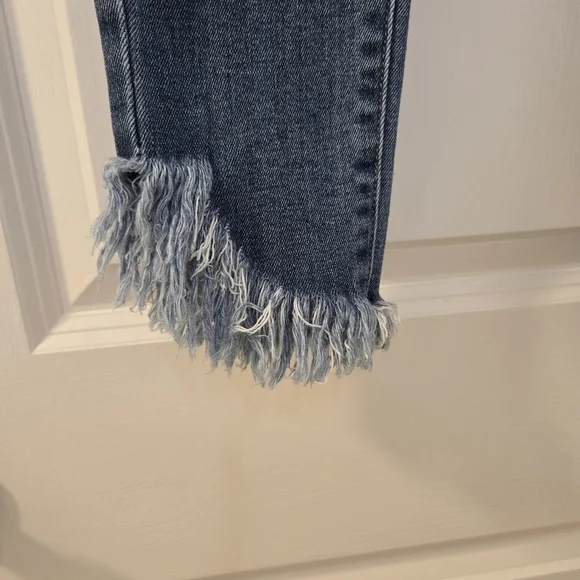 Just Black Denim Flex Waist Mid Rise Jeans with Fringe Ankles Hems Size 24 - Picture 3 of 15